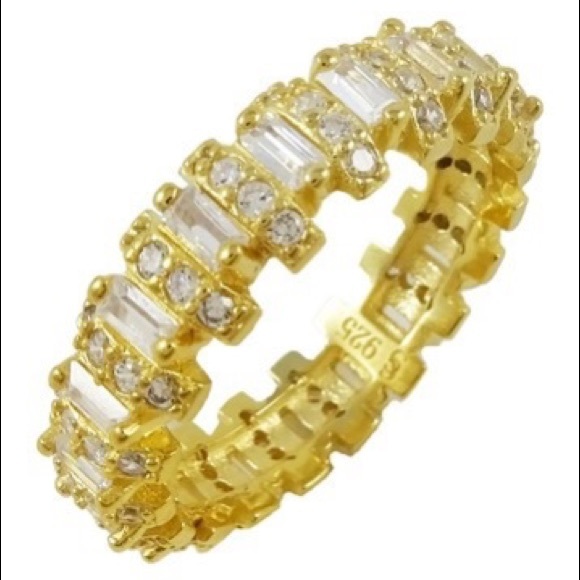 18K Gold Vermeil Pave & Baguette Cut CZ Band Ring